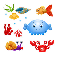 Vector fish on a white background. Cartoon fish characters. Isolated fish on a white background. Sea fish. Vector illustration