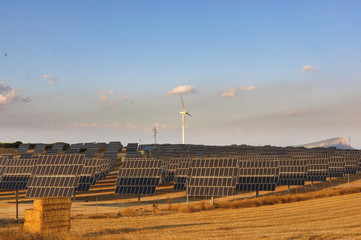 photovoltaic solar power panel on sky background, green clean Alternative power energy concept.