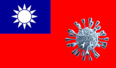 Coronavirus Covid-19 concept and Taiwan Flag. Dangerous asian corona virus. 3D rendering. 