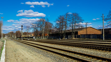 Fototapeta premium Railway traffic lights show a stop signal .
