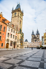 Fototapeta na wymiar Prague, Czech republic - March 19, 2020. Old Town Square without tourists during coronavirus crisis