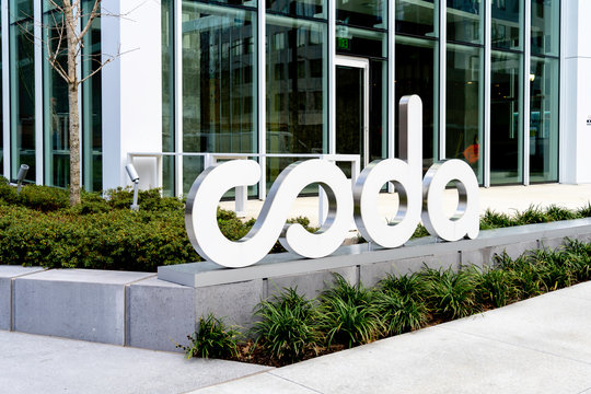 Atlanta, Georgia, USA - January 16, 2020: Coda sign, a premier mixed-use office building in Atlanta, Georgia, USA. 