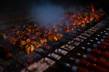 meat on a skew baked in the grill