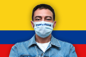 Man in a denim jacket and medical breathing mask. masked man on a white background