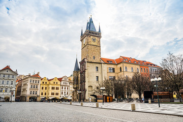 Prague, Czech republic - March 19, 2020. Old Town Square without tourists during coronavirus crisis