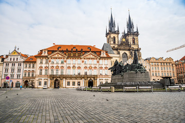 Fototapeta na wymiar Prague, Czech republic - March 19, 2020. Old Town Square without tourists during coronavirus crisis