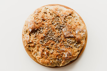 ROund baked bread with seeds