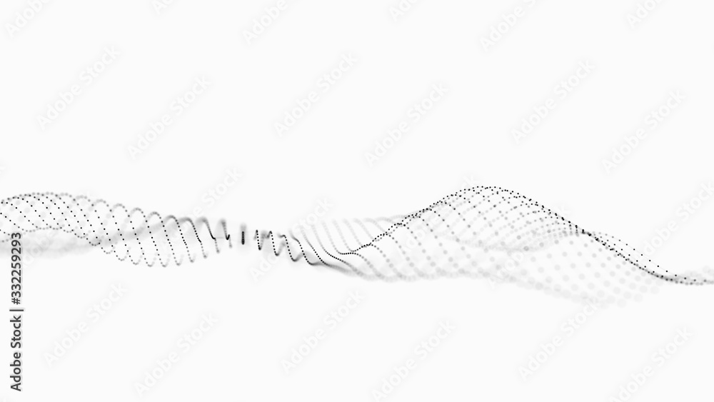 Poster wave 3d. wave of particles. futuristic point wave. design for poster. technology background.