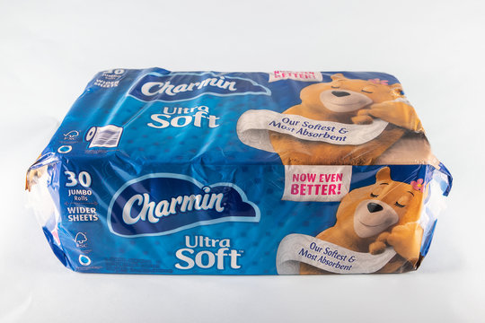 Everett, Washington - March 22, 2020: General view of Charmin Toilet Paper bulk package sold by Costco. Toilet paper supplies have been in high demand due to the Coronavirus pandemic