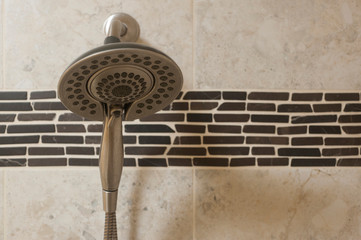 shower head and tile work