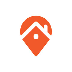 Stay home location icon. House and position pointer symbol. Stayhome campaign.