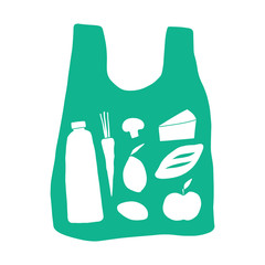 Food delivery flat vector illustration. Bag with food from supermarket. Simple concept for online food order