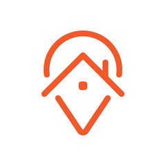 Stay home location icon. House and position pointer symbol. Stayhome campaign.