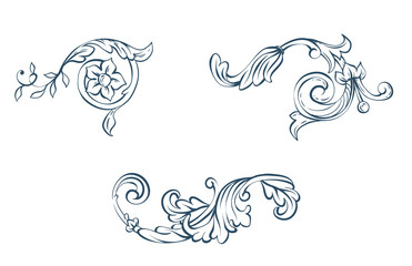 Floral decorative vector elements, rococo and baroque style