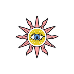 Sun with eye popular amulet illustration. Eye of Providence, sign of protection. 