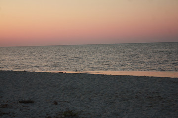 The coast of Jarylgach Island on sunset, Ukraine, Black Sea.