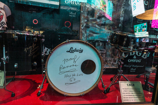 Bass drum signed by Marky Ramone in New York City, USA
