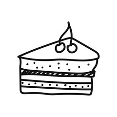 Simple hand drawn vector piece of cake. Doodle style. Food design element.