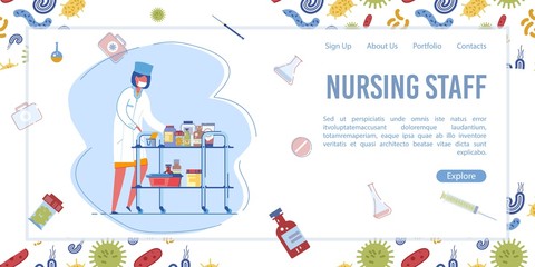 Woman Nurse with Mobile Medical Cart with Pills