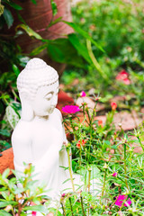 a small buda statue in the garden