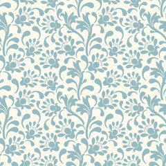 Fototapeta premium Seamless flower pattern in vector. Blue pastel color of the ornament on a light background, decoration in the interior, Wallpaper, fabric, packaging