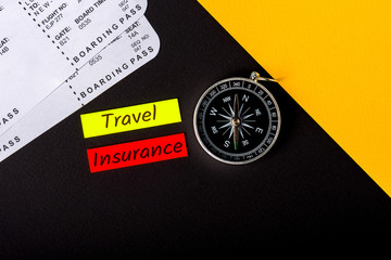 Travel Insurance - for trip cancellation, medical expenses, and travel accident. With compas and boarding pass © bychykhin