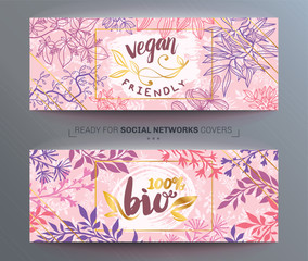 Vector templates with floral elements for eco friendly products