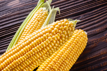 corn cob on dark wooden rustic background