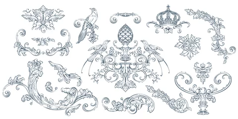 Deurstickers Luxury decorative vector elements set, rococo and baroque style, vintage luxury royal vignette © Dreaming_Lucy