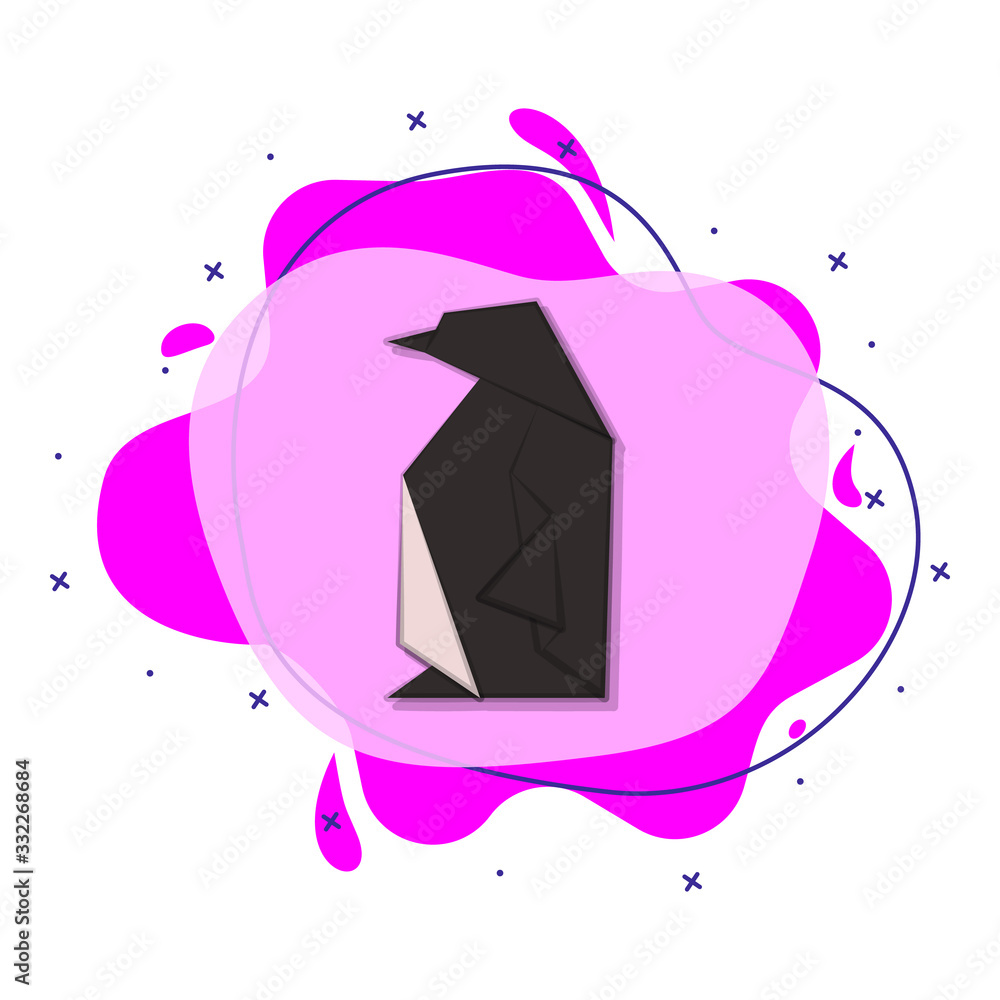 Poster penguin colored origami style liquid bacdge icon. simple color vector of oriqami animals icons for u