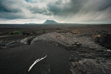Dramatic views of the volcanic landscape. Kamchatka Peninsula.