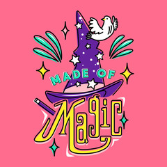 Made of Magic. An image of a magician hat with some other elements. Vectorial graphics.