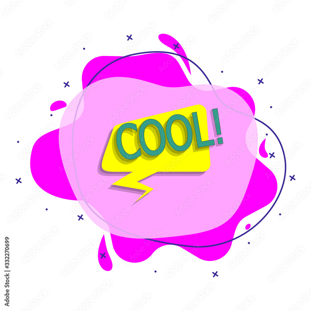 Poster comic speech bubble with expression text cool liquid bacdge icon. simple color vector of people arou