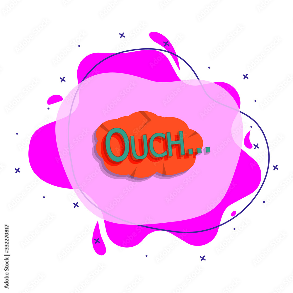 Poster comic speech bubble with expression text ouch ... liquid bacdge icon. simple color vector of people 
