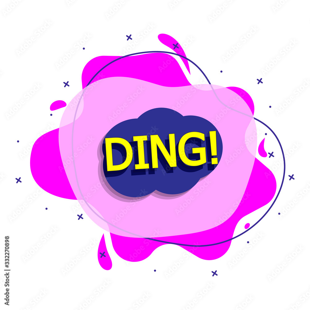 Poster comic speech bubble with expression text ding liquid bacdge icon. simple color vector of people arou