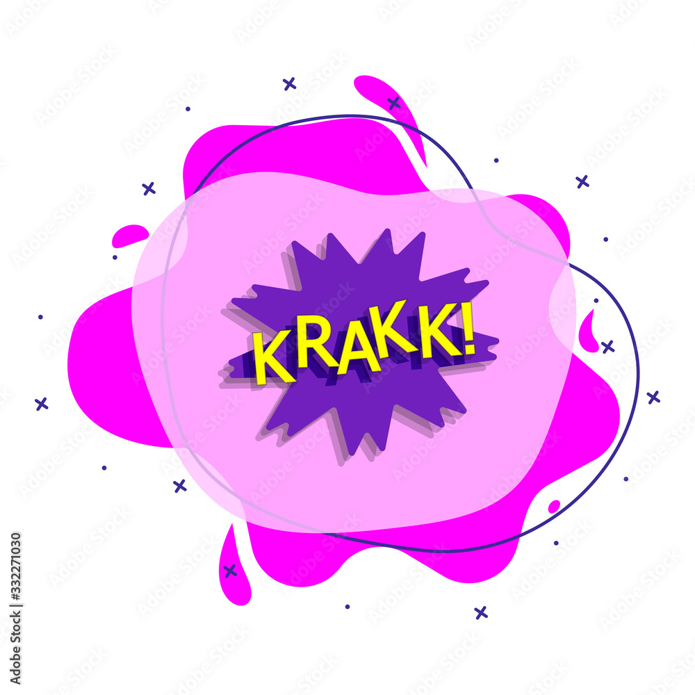 Poster comic speech bubble with expression text krakk liquid bacdge icon. simple color vector of people aro