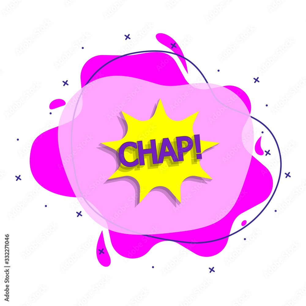 Poster comic speech bubble with expression text chap liquid bacdge icon. simple color vector of people arou