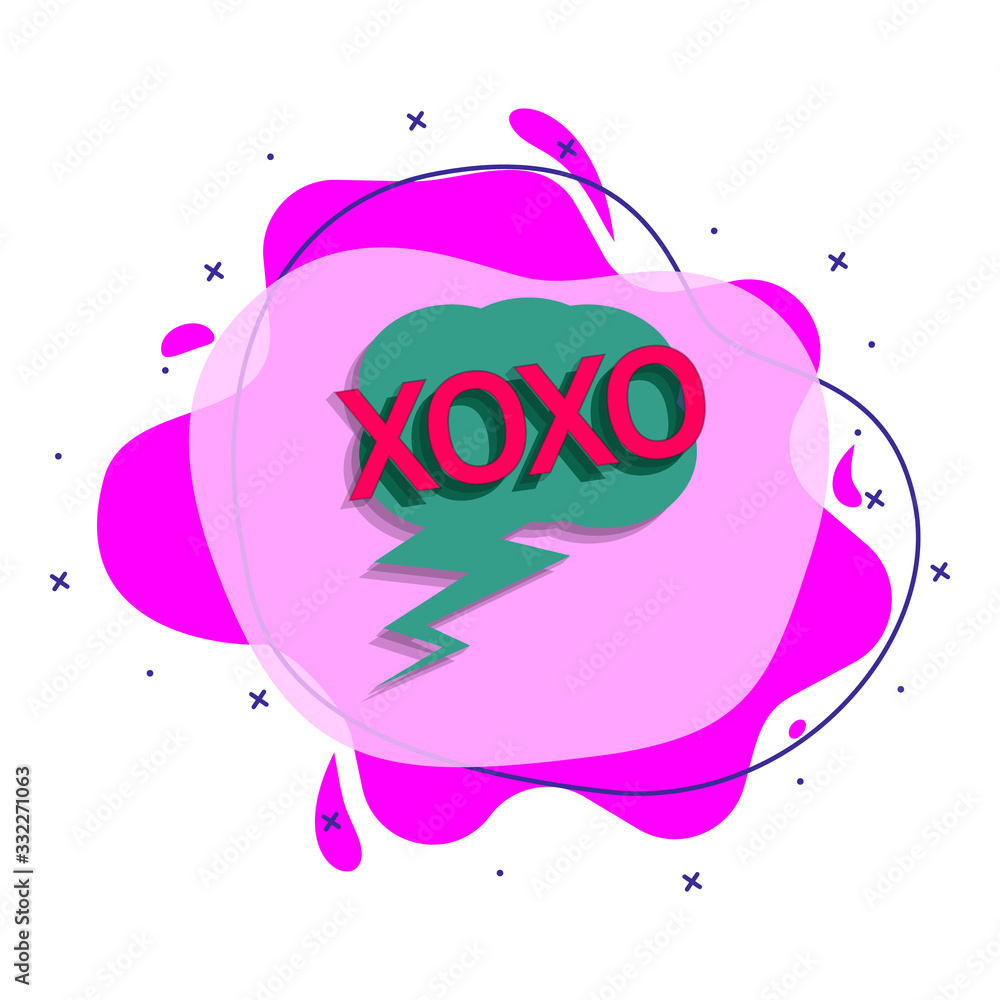 Poster comic speech bubble with expression text xoxo liquid bacdge icon. simple color vector of people arou