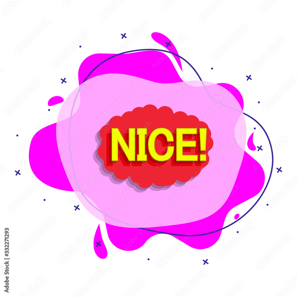 Poster comic speech bubble with expression text nice liquid bacdge icon. simple color vector of people arou