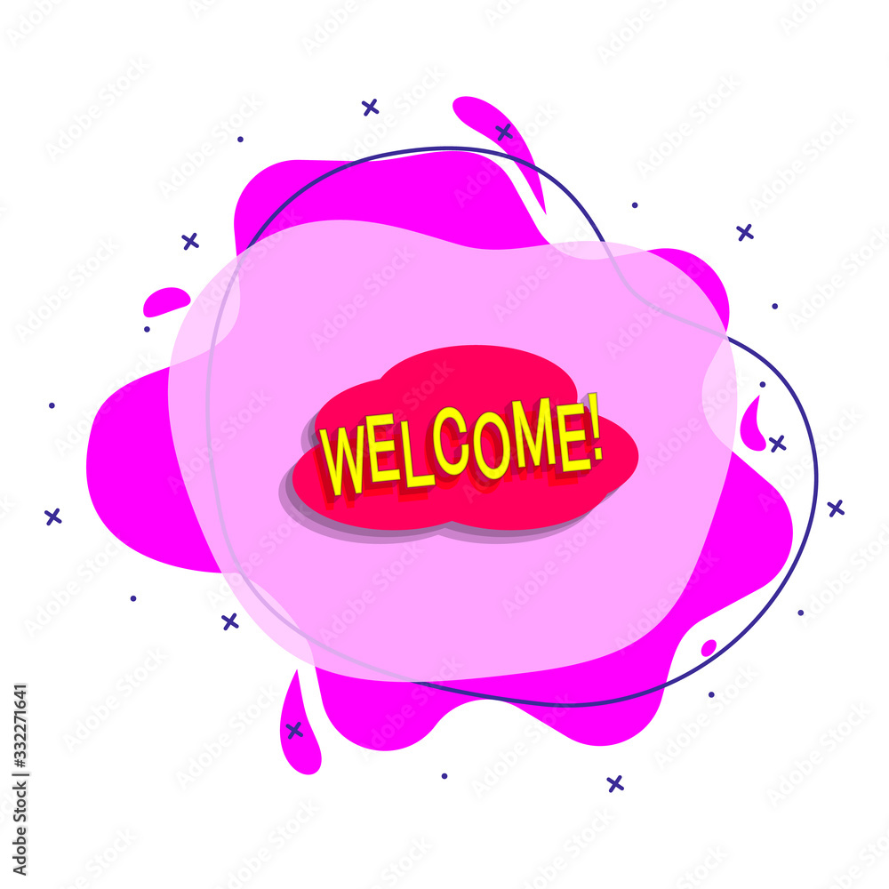 Poster comic speech bubble with expression text welcome liquid bacdge icon. simple color vector of people a