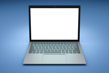 Fototapeta na wymiar Modern laptop with white screen isolated on blue background - 3d illustration