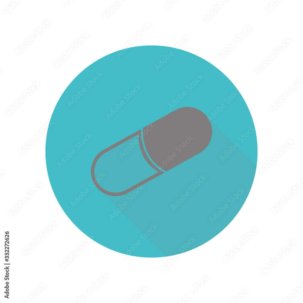 Poster pill long shadow icon. simple glyph, flat vector of web icons for ui and ux, website or mobile appli