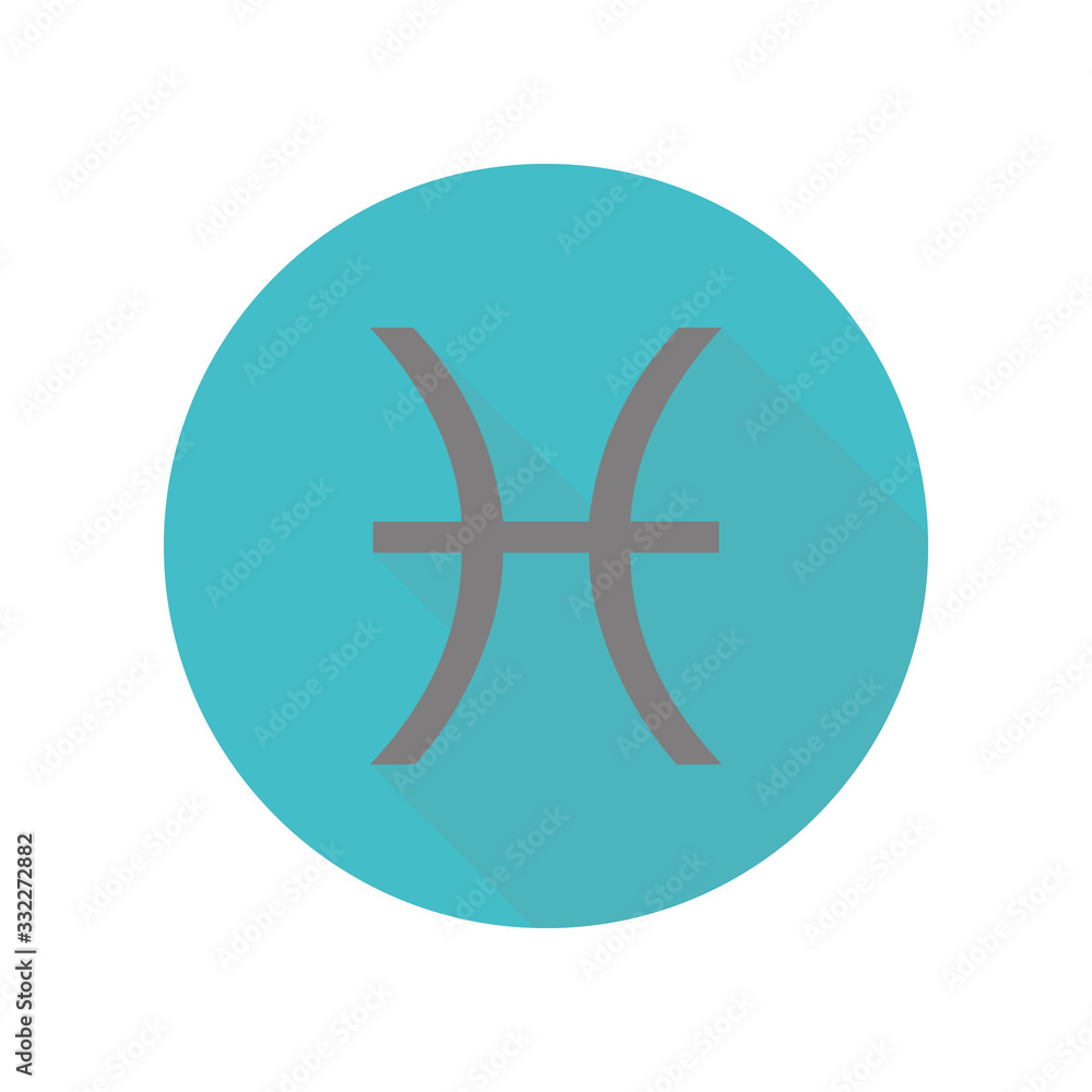Poster pisces zodiac symbol long shadow icon. simple glyph, flat vector of web icons for ui and ux, website