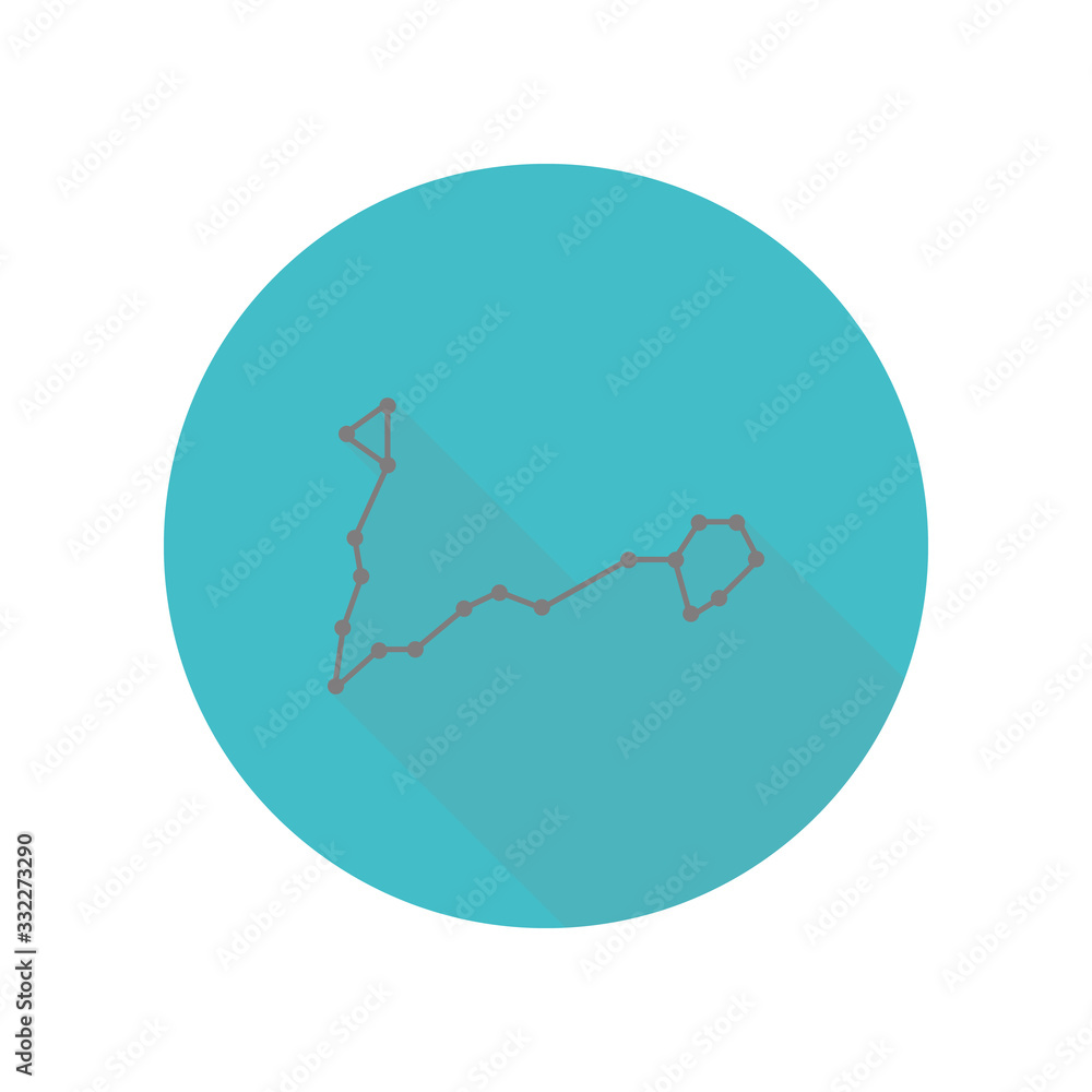 Poster constellation and part of zodiacal system canser pisces long shadow icon. simple glyph, flat vector 
