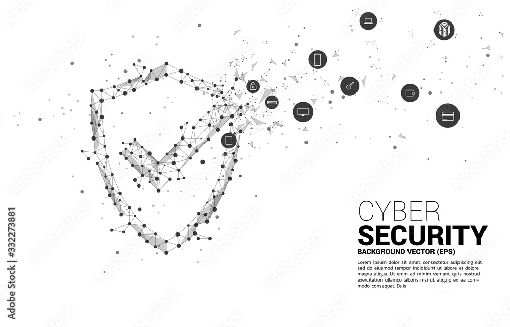 Poster protection shield icon from dot connect line polygon network. concept of guard security and safety