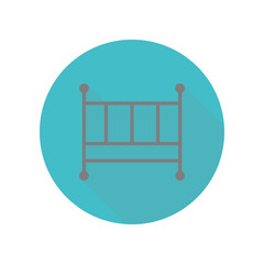 Baby bed long shadow icon. Simple glyph, flat vector of web icons for ui and ux, website or mobile application