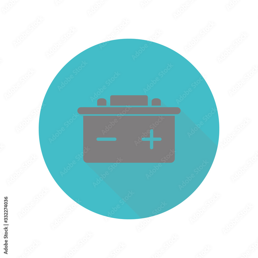 Poster car battery long shadow icon. simple glyph, flat vector of web icons for ui and ux, website or mobil