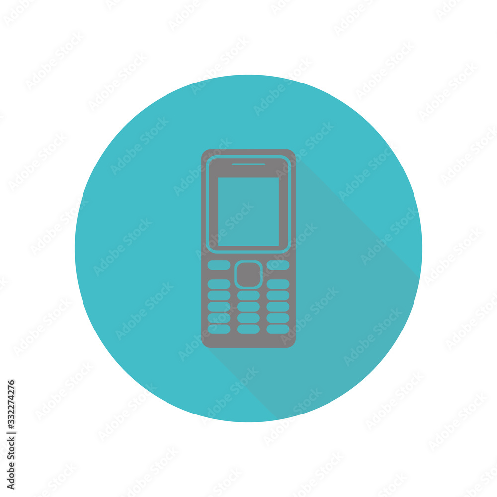 Poster old mobile phone long shadow icon. simple glyph, flat vector of web icons for ui and ux, website or 