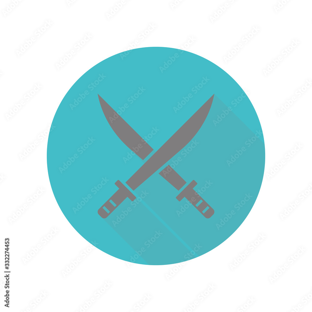 Poster swords long shadow icon. simple glyph, flat vector of web icons for ui and ux, website or mobile app