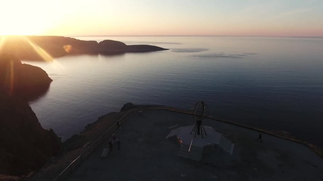 View of Nordkapp, the North Cape, Norway, the northernmost point of mainland Norway and Europe, Finnmark County, aerial picture shot from drone